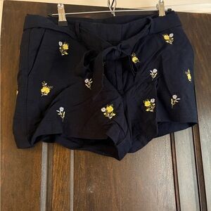 LOFT Navy Floral Embroidered High Waist Shorts